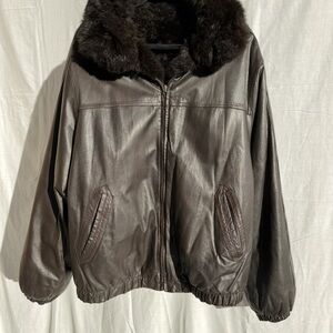 Women Luxurious 2 sided Dark Brown Leather/Natural Fur Lamb Jacket Large